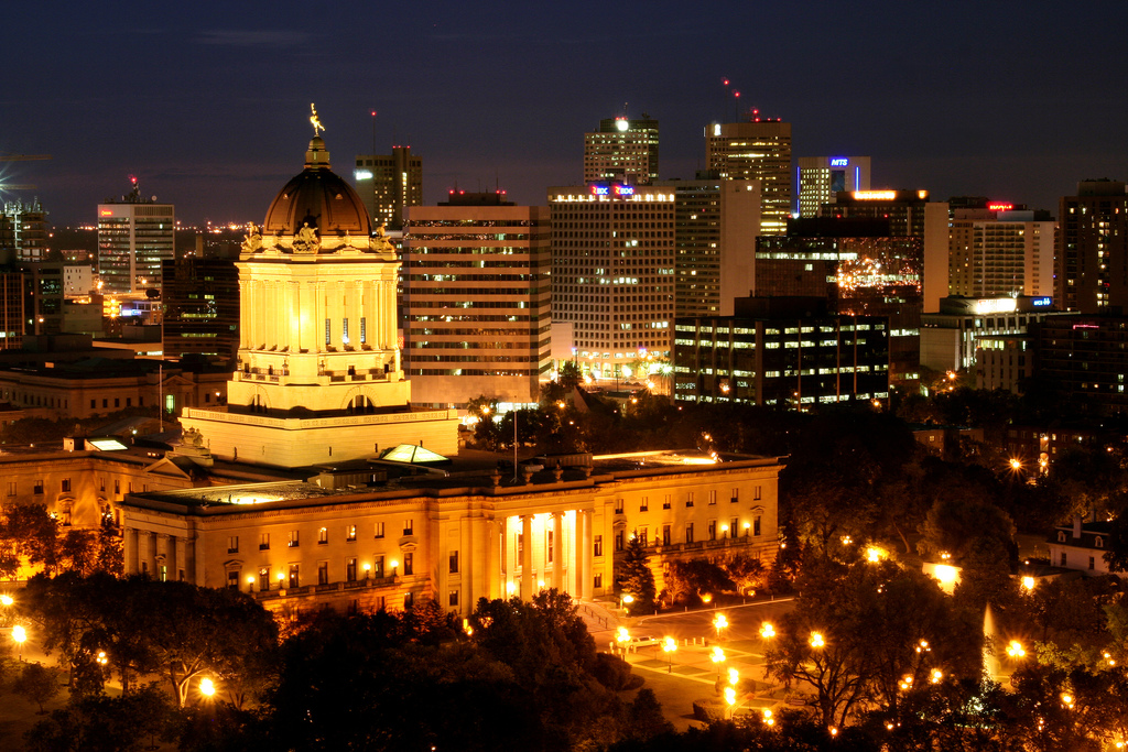 Manitoba Legislative Building in downtown Winnipeg at night
